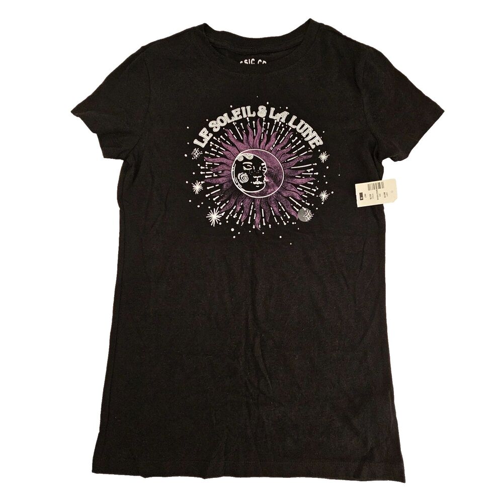 Aeropostale Classic Crew Shirt Womens Small Black Silver Sun & Moon French New